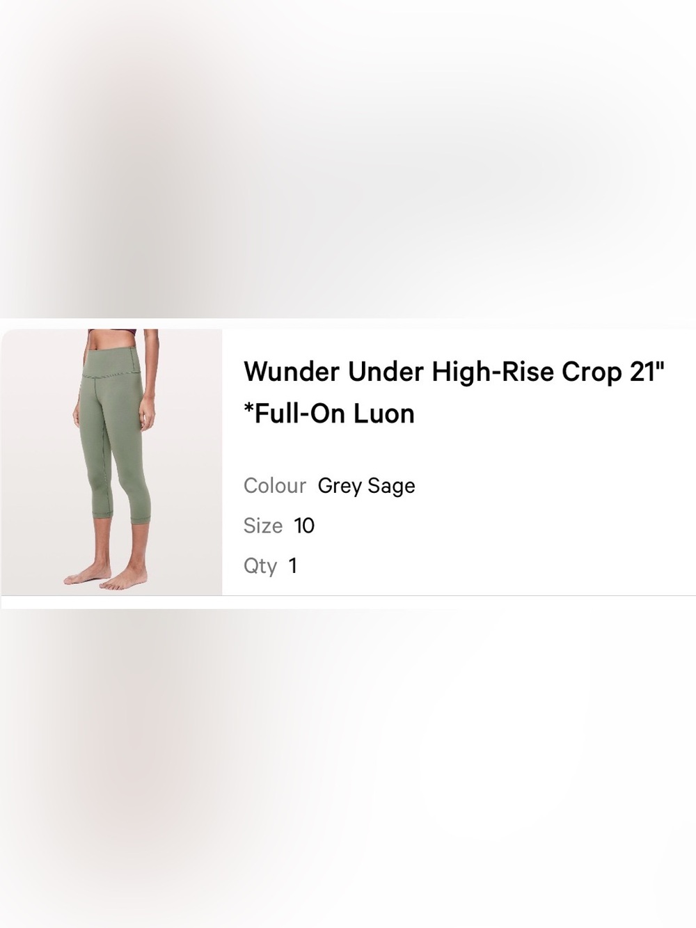 Lululemon Wunder Under High-Rise Crop 21" in Grey Sage
Size 10